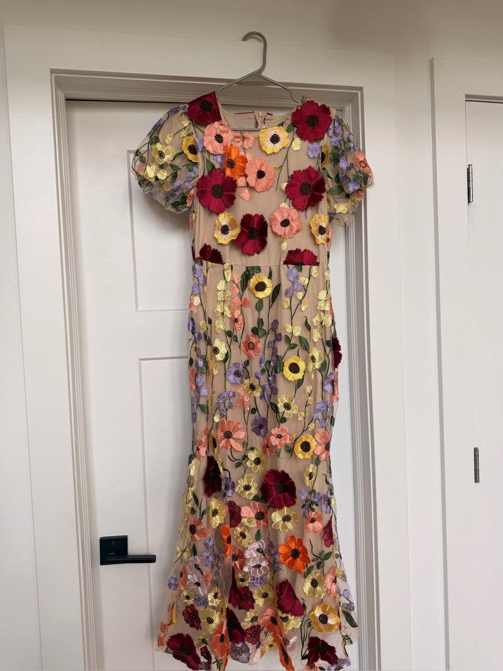 Floral Embroidered Mesh Midi Dress - Multicolor Flowers